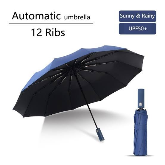 12 Ribs Automatic Umbrella Rain Wind Resistant Sun Umbrellas
