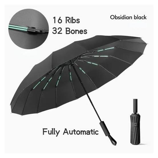 Automatic 16 Rib Strong Wind Resistant Folding Umbrella
